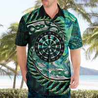 New Zealand Darts Personalised Hawaiian Shirt Aotearoa Silver Fern Green Papua Shell Spirit