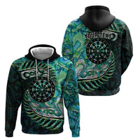 New Zealand Darts Personalised Hoodie Aotearoa Silver Fern Green Papua Shell Spirit
