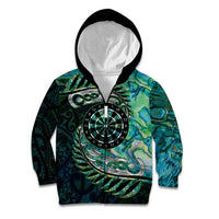 New Zealand Darts Personalised Kid Hoodie Aotearoa Silver Fern Green Papua Shell Spirit