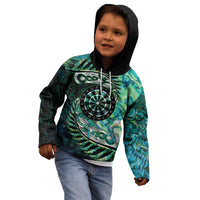 New Zealand Darts Personalised Kid Hoodie Aotearoa Silver Fern Green Papua Shell Spirit