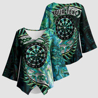 New Zealand Darts Personalised Kimono Sleeve Blouse Aotearoa Silver Fern Green Papua Shell Spirit - Polynesian Pride
