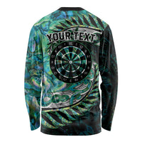 New Zealand Darts Personalised Long Sleeve Shirt Aotearoa Silver Fern Green Papua Shell Spirit
