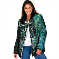 New Zealand Darts Personalised Padded Jacket Aotearoa Silver Fern Green Papua Shell Spirit - Polynesian Pride