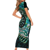 New Zealand Darts Personalised Short Sleeve Bodycon Dress Aotearoa Silver Fern Green Papua Shell Spirit