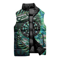 New Zealand Darts Personalised Sleeveless Puffer Jacket Aotearoa Silver Fern Green Papua Shell Spirit - Polynesian Pride
