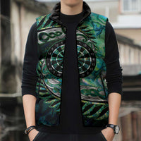 New Zealand Darts Personalised Sleeveless Puffer Jacket Aotearoa Silver Fern Green Papua Shell Spirit - Polynesian Pride
