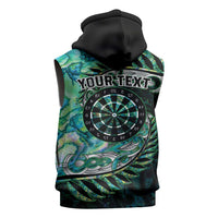 New Zealand Darts Personalised Sleeveless Zip Hoodie Aotearoa Silver Fern Green Papua Shell Spirit - Polynesian Pride