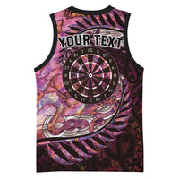 New Zealand Darts Personalised Basketball Jersey Aotearoa Silver Fern Pink Papua Shell Spirit - Polynesian Pride