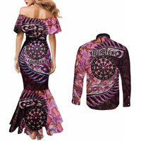 New Zealand Darts Personalised Couples Matching Mermaid Dress and Long Sleeve Button Shirt Aotearoa Silver Fern Pink Papua Shell Spirit