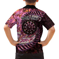 New Zealand Darts Personalised Family Matching Off Shoulder Maxi Dress and Hawaiian Shirt Aotearoa Silver Fern Pink Papua Shell Spirit LT9 - Polynesian Pride