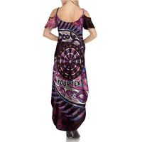 New Zealand Darts Personalised Family Matching Summer Maxi Dress and Hawaiian Shirt Aotearoa Silver Fern Pink Papua Shell Spirit