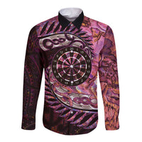 New Zealand Darts Personalised Long Sleeve Button Shirt Aotearoa Silver Fern Pink Papua Shell Spirit