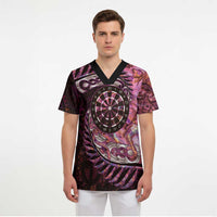 New Zealand Darts Personalised Scrub Top Aotearoa Silver Fern Pink Papua Shell Spirit - Polynesian Pride