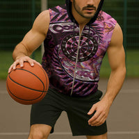 New Zealand Darts Personalised Sleeveless Zip Hoodie Aotearoa Silver Fern Pink Papua Shell Spirit - Polynesian Pride