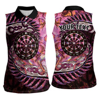 New Zealand Darts Personalised Women Sleeveless Polo Shirt Aotearoa Silver Fern Pink Papua Shell Spirit