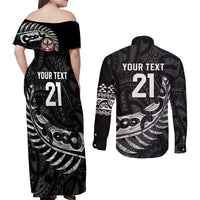New Zealand Indigenous-Maori Rugby Custom Couples Matching Off Shoulder Maxi Dress and Long Sleeve Button Shirt