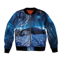 New Zealand Matariki Bomber Jacket Taniko Aramoana With Koru Galaxy Sky Night LT9 Unisex Galaxy - Polynesian Pride