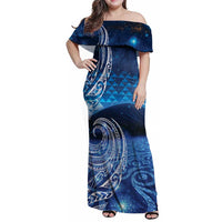 New Zealand Matariki Family Matching Off Shoulder Maxi Dress and Hawaiian Shirt Taniko Aramoana With Koru Galaxy Sky Night