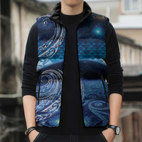 New Zealand Matariki Sleeveless Puffer Jacket Taniko Aramoana With Koru Galaxy Sky Night - Polynesian Pride