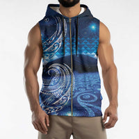New Zealand Matariki Sleeveless Zip Hoodie Taniko Aramoana With Koru Galaxy Sky Night - Polynesian Pride
