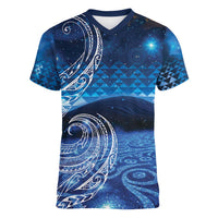 New Zealand Matariki Women V-Neck T-Shirt Taniko Aramoana With Koru Galaxy Sky Night