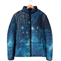 New Zealand Matariki Padded Jacket Taniko Aramoana With Maori Galaxy Sky Night - Polynesian Pride