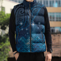 New Zealand Matariki Sleeveless Puffer Jacket Taniko Aramoana With Maori Galaxy Sky Night - Polynesian Pride