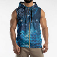 New Zealand Matariki Sleeveless Zip Hoodie Taniko Aramoana With Maori Galaxy Sky Night - Polynesian Pride