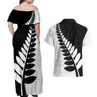 New Zealand Silver Fern Niho Taniwha Couples Matching Off Shoulder Maxi Dress and Hawaiian Shirt