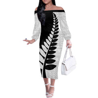 New Zealand Silver Fern Niho Taniwha Off The Shoulder Long Sleeve Dress LT9 Women Black - Polynesian Pride