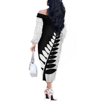 New Zealand Silver Fern Niho Taniwha Off The Shoulder Long Sleeve Dress LT9 - Polynesian Pride