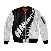 New Zealand Silver Fern Niho Taniwha Sleeve Zip Bomber Jacket LT9 Unisex Black - Polynesian Pride