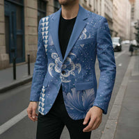 Blue Hibiscus Turle Blazer Hawaiian Style Tribal Tapa Pattern - Polynesian Pride