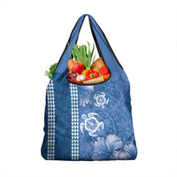 Blue Hibiscus Turle Grocery Bag Hawaiian Style Tribal Tapa Pattern