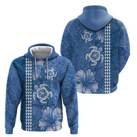 Blue Hibiscus Turle Hoodie Hawaiian Style Tribal Tapa Pattern