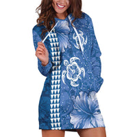 Blue Hibiscus Turle Hoodie Dress Hawaiian Style Tribal Tapa Pattern