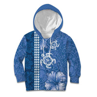 Blue Hibiscus Turle Kid Hoodie Hawaiian Style Tribal Tapa Pattern
