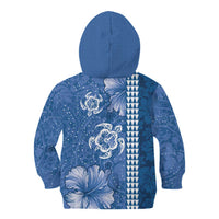 Blue Hibiscus Turle Kid Hoodie Hawaiian Style Tribal Tapa Pattern