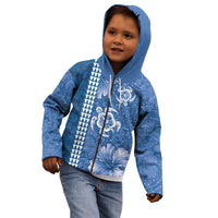 Blue Hibiscus Turle Kid Hoodie Hawaiian Style Tribal Tapa Pattern