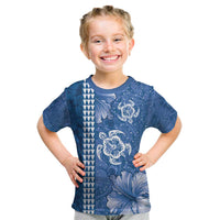 Blue Hibiscus Turle Kid T Shirt Hawaiian Style Tribal Tapa Pattern
