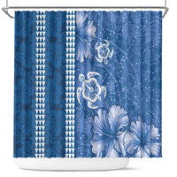 Blue Hibiscus Turle Shower Curtain Hawaiian Style Tribal Tapa Pattern LT9 Blue - Polynesian Pride