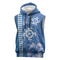 Blue Hibiscus Turle Sleeveless Hoodie Hawaiian Style Tribal Tapa Pattern LT9 Blue - Polynesian Pride