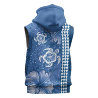 Blue Hibiscus Turle Sleeveless Zip Hoodie Hawaiian Style Tribal Tapa Pattern - Polynesian Pride