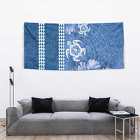 Blue Hibiscus Turle Tapestry Hawaiian Style Tribal Tapa Pattern