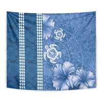 Blue Hibiscus Turle Tapestry Hawaiian Style Tribal Tapa Pattern
