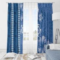 Blue Hibiscus Turle Window Curtain Hawaiian Style Tribal Tapa Pattern