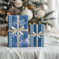 Blue Hibiscus Turle Wrapping Paper Hawaiian Style Tribal Tapa Pattern - Polynesian Pride