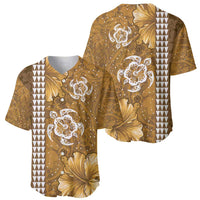 Gold Hibiscus Turle Baseball Jersey Hawaiian Style Tribal Tapa Pattern