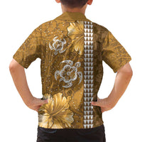 Gold Hibiscus Turle Family Matching Tank Maxi Dress and Hawaiian Shirt Hawaiian Style Tribal Tapa Pattern