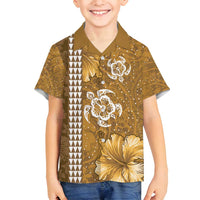 Gold Hibiscus Turle Family Matching Tank Maxi Dress and Hawaiian Shirt Hawaiian Style Tribal Tapa Pattern